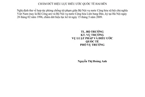 Thông báo 03/2009/TB-LPQT chấm dứt hiệu lực điều ước quốc tế hai bên