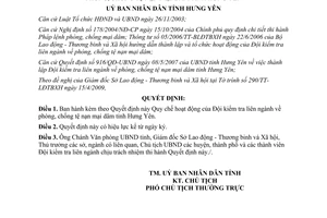 Quyết định 978/QĐ-UBND năm 2009 hoạt động Đội kiểm tra liên ngành Hưng Yên