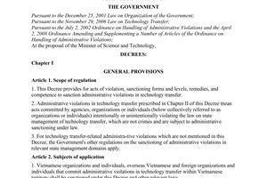 Decree No. 49/2009/ND-CP of May 21, 2009, providing for the sanctioning of administrative violations in technology transfer.