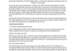 Thông báo 162/TB-VPCP kết luận Phó Thủ tướng Hoàng Trung Hải trưởng ban chỉ đạo nhà nước dự án thủy điện Sơn La