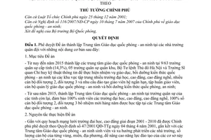 Quyết định 638/QĐ-TTg Đề án thành lập Trung tâm Giáo dục quốc phòng an ninh nhà trường quân đội giai đoạn 2009-2015 tiếp theo