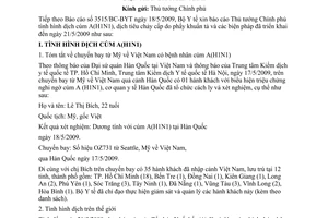 Báo cáo 443/BC-BYT dịch cúm A(H1N1) dịch tiêu chảy cấp phẩy khuẩn tả biện pháp triển khai