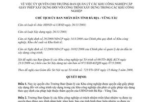 Quyết định 1579/QĐ.UBND năm 2009 ủy quyền cho Trưởng Ban Quản lý Khu công nghiệp