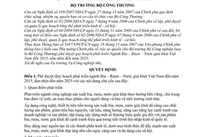 Quyết định 2435/QĐ-BCT phê duyệt Quy hoạch phát triển ngành Bia Rượu Nước giải khát Việt Nam đến năm 2015, tầm nhìn 2025