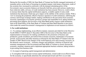Directive No. 01/CT-NHNN of May 22nd, 2009, on several measures of ensuring the prudential, effective business operation of credit institutions.