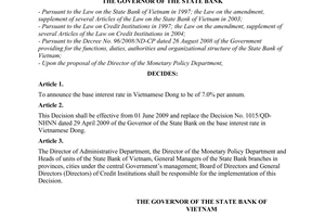Decision No. 1250/QD-NHNN of May 22, 2009, on the base interest rate in Vietnamese Dong