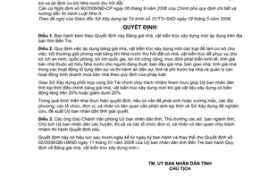 Quyết định 10/2009/QĐ-UBND Bảng giá nhà, vật kiến trúc xây dựng mới áp dụng tỉnh Bến Tre