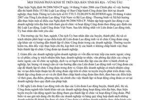 Chỉ thị số 15/2009/CT-UBND thành lập công đoàn trong doanh nghiệp Bà Rịa