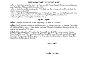 Quyết định 1250/QĐ-NHNN mức lãi suất cơ bản bằng đồng Việt Nam