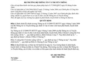 Quyết định 671/QĐ-BTTTT đính chính lỗi chính tả Thông tư 15/2009/TT-BTTTT tổ chức Liên hoan phát thanh, truyền hình