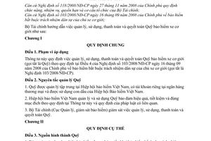 Thông tư 103/2009/TT-BTC quản lý, sử dụng, thanh toán quyết toán quỹ bảo hiểm xe cơ giới