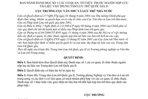 Quyết định 115/QĐ-VTLTNN Danh mục số 1 cơ quan, tổ chức nguồn nộp lưu tài liệu vào Trung tâm Lưu trữ Quốc gia II