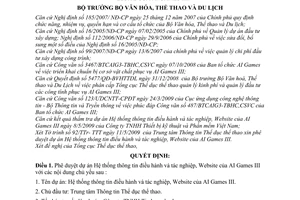 Quyết định 1934/QĐ-BVHTTDL phê duyệt dự án Hệ thống thông tin điều hành tác nghiệp, Website AI Games III