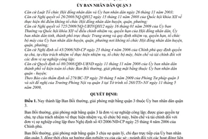 Quyết định 04/2009/QĐ-UBND thành lập Ban Bồi thường, giải phóng mặt bằng quận 3 Ủy ban nhân dân