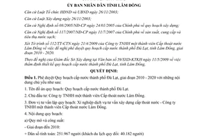 Quyết định 1204/QĐ-UBND năm 2009 Quy hoạch cấp nước Đà Lạt Lâm Đồng 2010 - 2020