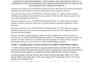 Circular No. 17/2009/TT-BLDTBXH amending, supplementing a number of points