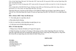 Thông tư 11/2009/TT-NHNN sửa đổi 03/2009/TT-NHNN cho vay có bảo đảm bằng cầm cố giấy tờ có giá