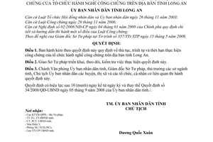 Quyết định 19/2009/QĐ-UBND thủ tục, trình tự thời hạn tổ chức hành nghề công chứng tỉnh Long An
