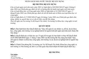 Quyết định 596/QĐ-BXD quản lý nhiệm vụ đề tài dự án khoa học, công nghệ, môi trường sự nghiệp kinh tế từ nguồn kinh phí ngân sách nhà nước Bộ Xây dựng