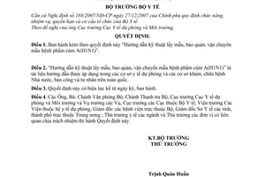 Quyết định 1847/QĐ-BYT Hướng dẫn kỹ thuật lấy mẫu, bảo quản, vận chuyển mẫu bệnh phẩm cúm A H1N1