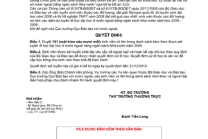 Quyết định 3794/QĐ-BGDĐT duyệt danh sách sinh viên xét tuyển đi học đại học ở nước ngoài bằng ngân sách nhà nước năm 2009