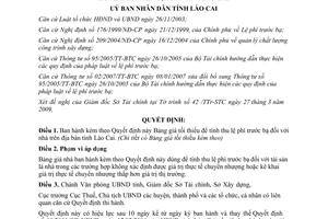 Quyết định 11/2009/QĐ-UBND giá tối thiểu tính lệ phí trước bạ nhà Lào Cai
