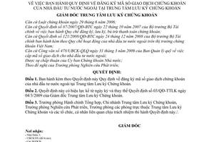 Quyết định 09/QĐ-TTLK đăng ký mã số giao dịch chứng khoán