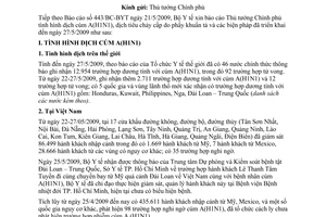 Báo cáo 460/BC-BYT dịch cúm A(H1N1) tiêu chảy cấp phẩy khuẩn tả  biện pháp triển khai