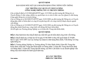 Quyết định 82/QĐ-QLCL mẫu kết quả đo kiểm định công trình viễn thông