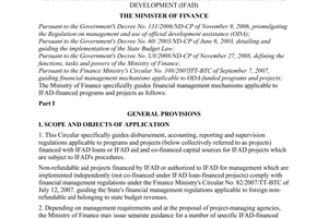 Circular No. 110/2009/TT-BTC of May 29, 2009, guiding financial management mechanisms applicable to programs and projects financed by the International Fund for Agricultural Development (IFAD).