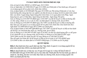 Quyết định 76/2009/QĐ-UBND Quy định quản lý sử dụng nguồn hỗ trợ phát triển chính thức ODA thành phố Hà Nội