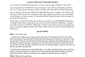 Quyết định 1238/QĐ-UBND 2009 chức năng nhiệm vụ cơ cấu tổ chức Sở Giáo dục Đào tạo Khánh Hòa