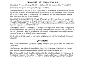 Quyết định 1714/2009/QĐ-UBND quản lý tài nguyên nước Quảng Ninh