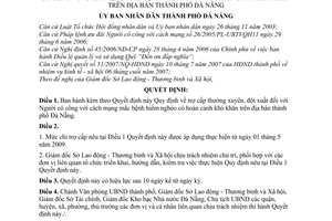 Quyết định 14/2009/QĐ-UBND Quy định trợ cấp thường xuyên, đột xuất Người có công cách mạng mắc bệnh hiểm nghèo hoàn cảnh khó khăn thành phố Đà Nẵng
