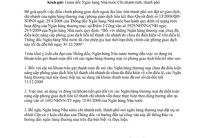 Công văn 3982/NHNN-TT sử dụng tài khoản tiền gửi cho phòng giao dịch liền kề của các ngân hàng thương mại