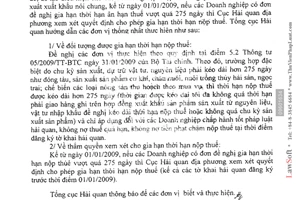 Công văn 3208/TCHQ-KTTT gia hạn thời hạn nộp thuế