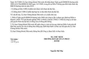 Công văn 1019/UBCK-QLPH vi phạm Luật Doanh nghiệp 2005 trong việc hạn chế quyền của cổ đông tham dự Đại hội đồng cổ đông