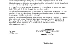 Công văn 244/BXD-KHCN về việc giải thưởng VIFOTEC