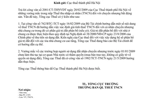 Công văn 2201/TCT-TNCN vướng mắc thuế thu nhập cá nhân chuyển nhượng bất động sản