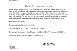 Công văn 4395/LĐTBXH-TC tập trung công tác phi chính phủ nước ngoài cho cán bộ cơ sở