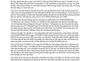 Công văn 41/BXD-VLXD xuất khẩu cát tận thu từ nạo vét chỉnh trị thuỷ hạn chế sạt lở khu vực cửa khẩu biên giới Vĩnh Xương, huyện Tân Châu, An Giang