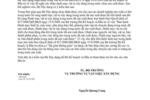 Công văn 42/BXD-VLXD trả lời công văn 4106/BKH - KTCN ngày 09/6/2009