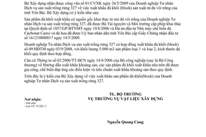 Công văn 44/BXD-VLXD xuất khẩu đá khối (block) gia công, chế biến từ đá vôi trắng tỉnh Yên Bái của Doanh nghiệp TNTR327