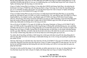 Công văn 43/BXD-VLXD xuất khẩu cát nhiễm mặn tận thu từ việc nạo vét, thông luồng khu vực Cửa Đại, thuộc huyện Sơn Tịnh và Tư Nghĩa, tỉnh Quảng Ngãi