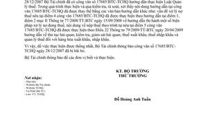 Công văn 8594/BTC-TCHQ bãi bỏ công văn 17685/BTC-TCHQ