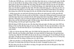 Công văn 121/BXD-KHTC báo cáo tình hình triển khai thực hiện dự án, công tác giải ngân vốn đầu tư xây dựng năm 2008 kéo dài và kế hoạch vốn 2009