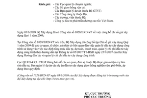 Công văn 563/QLXD-PCĐT Chỉ số giá xây dựng Quý 1-2009