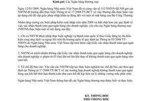 Công văn 4568/NHNN-QLNH chấn chỉnh việc xác nhận thanh toán qua ngân hàng theo Thông tư 17/2008/TT-BCT