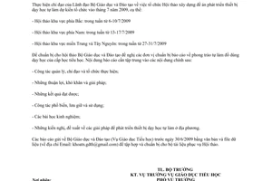 Công văn 5073/BGDĐT-GDTH báo cáo về phong trào tự làm đồ dùng dạy học