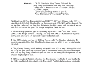 Công văn 1042/TTg-QHQT phê duyệt Hiệp định thành lập Khu vực thương mại tự do ASEAN-Úc và New Zealand và các văn bản liên quan